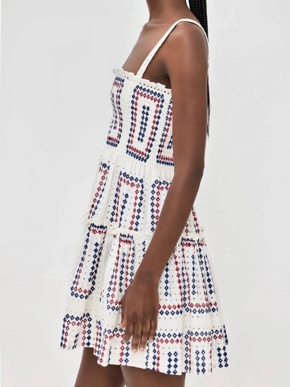 Hill House Home Seraphina Dress Geometric Mini Dress in Red White & Blue Size Me